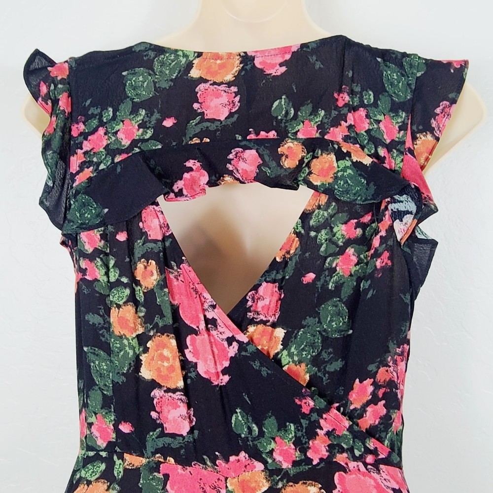 Plenty By Tracy Reese Floral Jumpsuit XS Black Red Flowers Sleeveless Wide-Leg - Picture 5 of 6